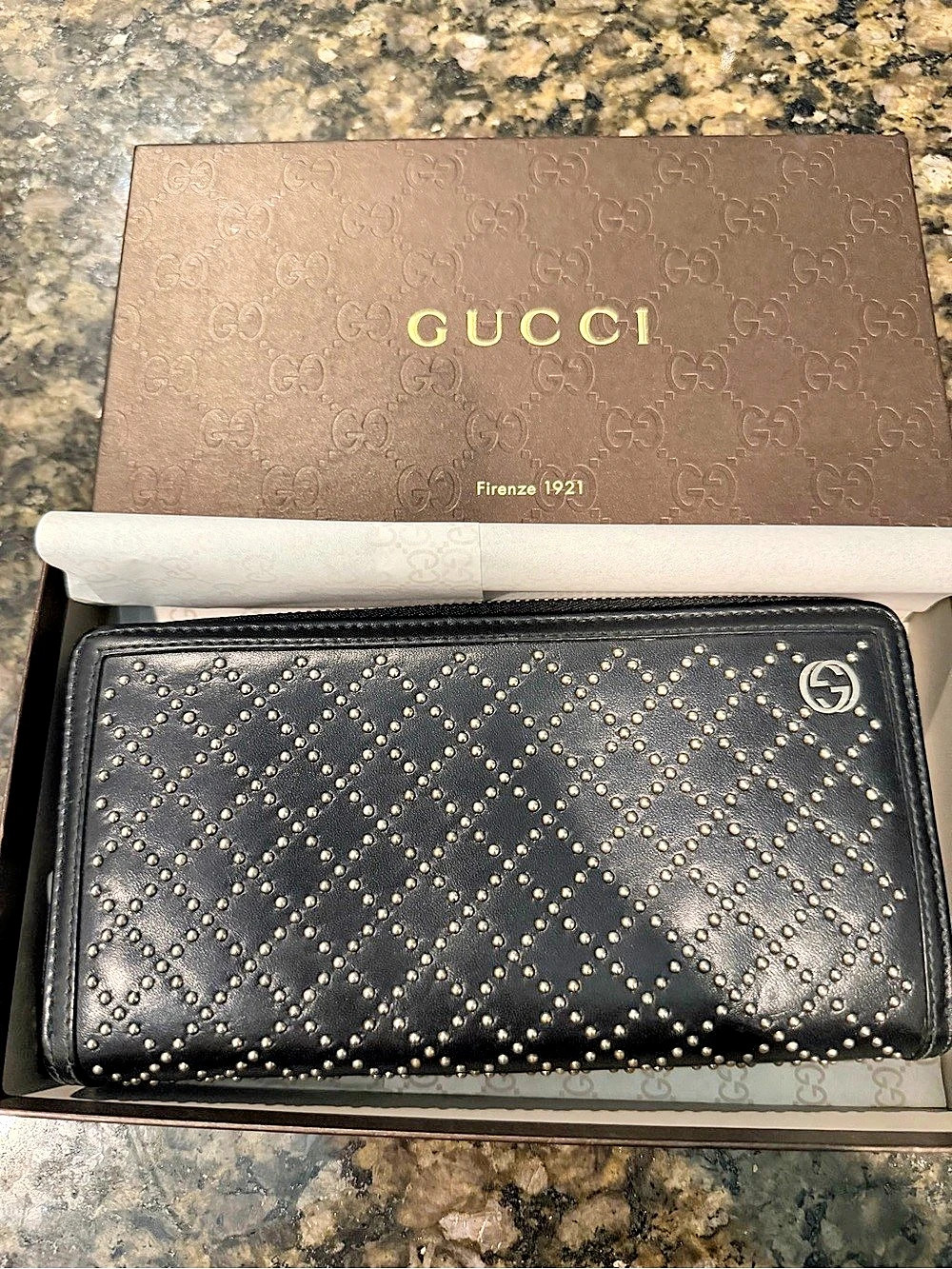 Gucci Studded Zip Around Wallet Black